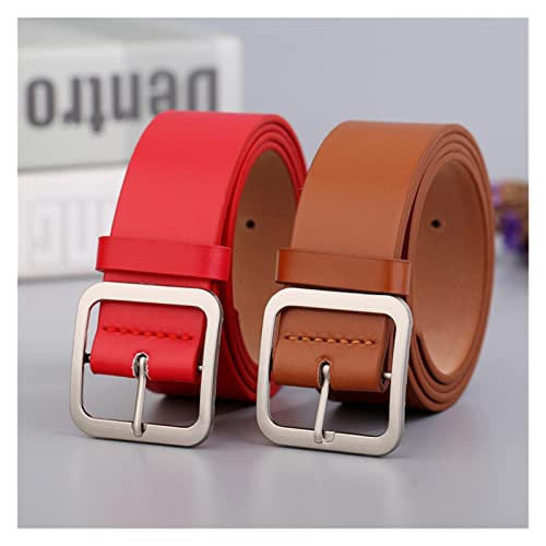Wide Leather Belt For Women Quality Women Square Pin Metal Buckle Belts For Women Waistband Jeans Belt(Red)4