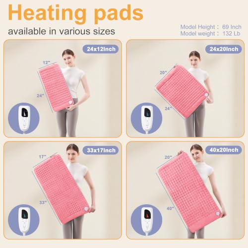 Image of Heating Pad,Electric Heating Pads,Heating Pad for Back,Pink,24x12 Inch | Heating Pads for Shoulder,Neck,Abdomen,Knee,Arms,Legs,Heat Pad for Birthday Father Mother Gift Women Men,6 Heat Settings
