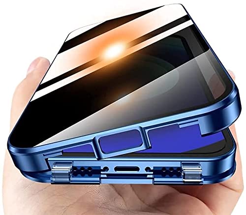 Anti Peep Case for iPhone 13 Pro Max,with Privacy Screen Camera Lens Protector, Double Sided Buckle Safety Lock 360 Full Body Clear Glass Cover Metal Bumper Cases (iPhone 13 Pro max, Black)