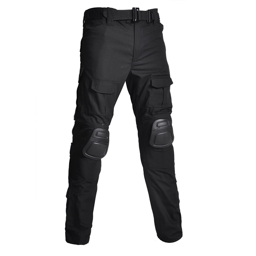 Lilychan Men's Black Military Tactical Casual Camouflage Multi-Pocket Bdu Cargo Pants Trousers With Knee Pads (, 30)-1