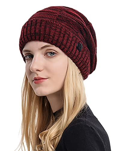 [TAKIYA] ニット帽子 メンズ レディース 防寒帽子【耳に優しいボタン付き・裏起毛・二層構造・防寒防風】 ニットキャップ 柔らかい 厚手 伸縮性 スキー/自転車/通勤/通学/スポーツ/登山/スポーツなど 秋冬 男女兼用 (ワイン)
