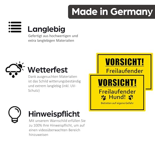 SL group - 1 Schild 'Vorsicht! Freilaufender Hund!' 30 x 20 cm aus stabiler PVC Kunststoff-Platte - Warnschild Achtung Wachhund Betreten auf eigene Gefahr - Warnung vor freilaufenden Hunden