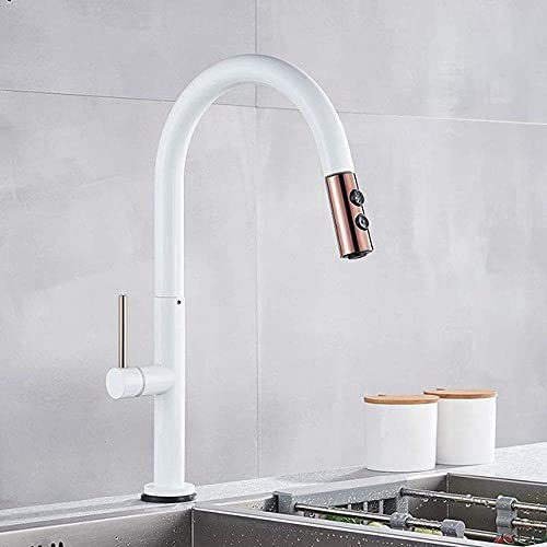 Robinet mitigeur de cuisine blanc extractible pour évier à poignée