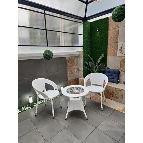 Image of Furniture D-12 Wicker Patio Furniture Sets for Garden Balcony Outdoor Coffee Chair Table Set | Cushion | Powder Coated | UV Protected | Conversation Set |Chairs 2CHAIR 1TABLE Set(White)