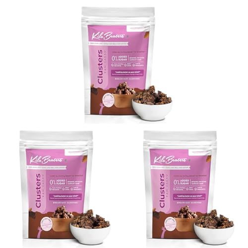 Image of Kilobeaters Clusters Muesli, Low Carb Breakfast Cereals With High Protein, No Added Sugar, Diet Food, Raw Cacao (200 gm) Pack of 3