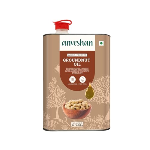 Anveshan Wood Cold Pressed Ground Nut Oil - 5 Litre | Tin Can | Kolhu/Kacchi Ghani/Chekku | Peanut Oil | Natural | Chemical-Free | Cold Pressed Ground Nut Oil for Cooking