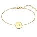 Personalized Initial Bracelet, 18K Gold Plated Stainless Steel Letter S Bracelet Dainty Coin Charm Bracelet Delicate Disc Name Bracelet for Women
