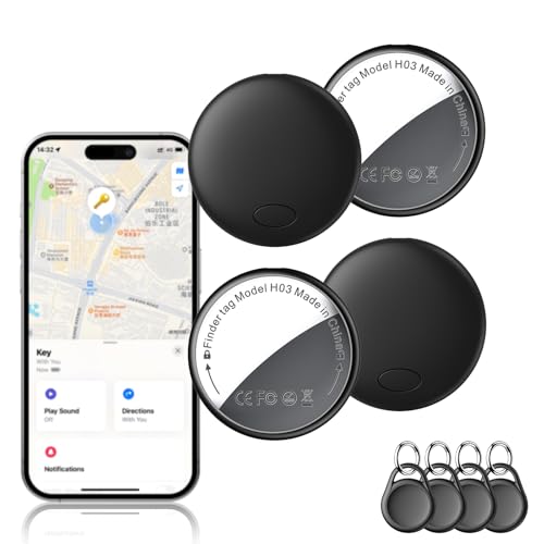 Smart Traceur Tag, Lot de 4 Localisateur Intelligent Compatible avec l'application Apple Localiser (iOS Uniquement), pour Clés, Bagages, Valise, Batterie Remplaçable, P67 Imperméable (Noir)