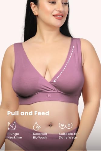 Image of ZELENA Maternity Padded Bra | Removable Cups, Broad Waistband | Soft Stretchable Modal Fabric | Easy Pull Nursing Bra for Pregnancy and Breastfeeding