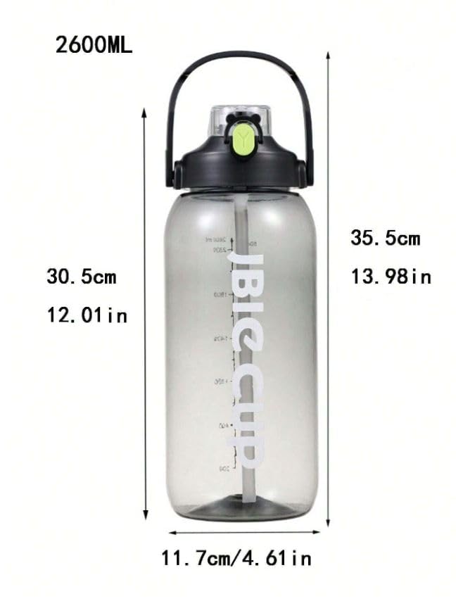 Image of Plastic Big Water Bottle 3 Liter with Straw Clear Motivational Time Marker Drink XL Jug with Handle for Sports Gym-Black