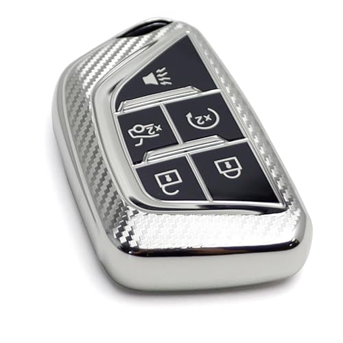 Image of iJDMTOY Silver Chrome Finish Full Coverage TPU Key Fob Protective Case Compatible with 2020-up Cadillac CT5 CT6 XTS XT4 XT5 ATS, etc