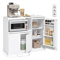 VASAGLE Custos Kollektion - Küchenschrank, Aufbewahrungsschrank, Sideboard mit Arbeitsplatte, Mikrowellenregal, mit 1 offenem Fach, 3 Türen, verstellbaren Ablagen, wolkenweiß BBK373WB01