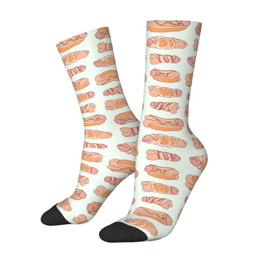 Happy Penis Dick Sweet Bacon Wrapped unisex Novelty Crew Socks -Print Design Stretch Comfort Fit