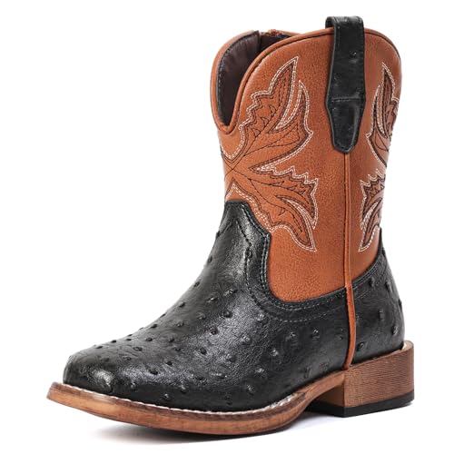 IUV KIDS Boys Cowboy Boots for Kids Girls Western Toddler Cowgirl Boots Mid Calf Square Toe Boot