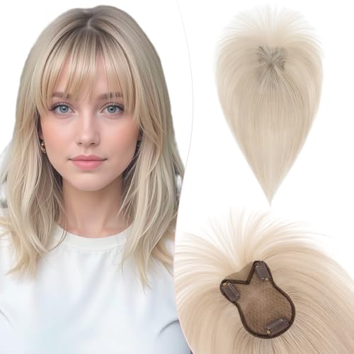 Silk-co Hair Topper Capelli Veri Donna Clip in Lace 28cm 21g Toupee Toupet Silk Base 8 * 11cm con Frangia # Grigio