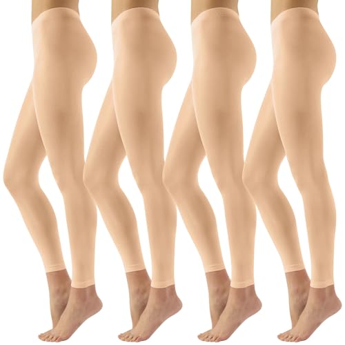 Lancry 4 pares de medias 80D sin pies para mujeres y niñas, mallas de baile suaves de terciopelo opaco, Piel, XL