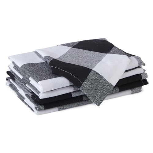 Image of Encasa XO Dining Table Napkins Set of 6, 43x43 cm | Machine Washable Reusable, Recycled Cotton Cloth Napkin, Soft & Absorbent, Table Decor for Hotels, Farmhouse - White & Buffalo Black Checks