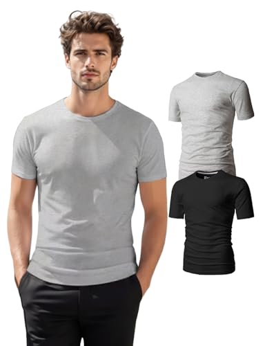 H2H Mens Everyday Stlye Outfit Round Neck Basic T-Shirt AshGray Black US X-Large Tall (Pack of 2 CMTTS0198)
