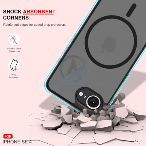 Image of AESTMO iPhone 16E / SE 4 Back Cover | 360 Protection | Matte Frosted Hard Back Translucent | Compatible with MagSafe Accessories for iPhone 16E / SE 4 (Smoke Black Matte PC+Black TPU Bumber)