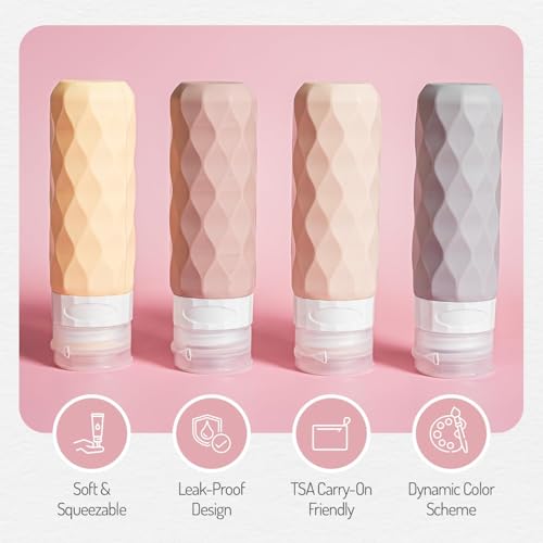 Image of 4Pcs Travel Bottle Set for Toiletries, Leak-Proof Travel Bottles, Travel Containers with Bag, Squeezable Travel Accessories for Lotion, Shampoo, Conditioner, Skincare (100ml 4 Toiletries Bottle)