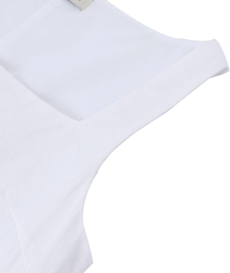 Amazhiyu Women's 100% Linen Square Neck Vest Tops Button Up Sleeveless Waistcoat - Image 5