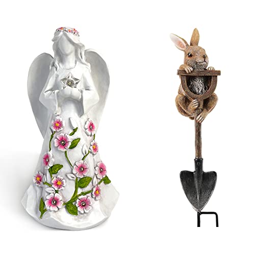LEGIFO Guardian Angel Figurines with Bunny Climbed up The Shovel Stake