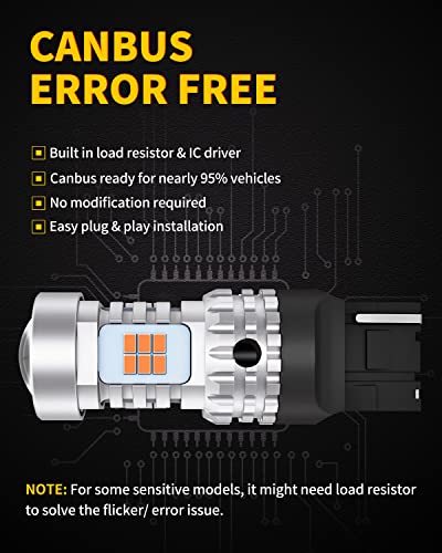 Auxlight 7440 T20 Led Bulbs Extremely Bright 7440Na 7441 W21W Wy21W 992 Canbus Error Free Replacement For Turn Signal Lights, 2200K Amber Yellow (Pack Of 2) #TOP4