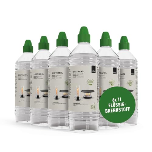 höfats - flüssig Bioethanol Spin 900 | 1200 | 1500 Rauch- und Rußfreies Ethanol - 6X 1 Liter Nachfüllflasche - Zubehör für Spin mit Bio-Burner, Tischfeuer, Tischkamin, für Indoor und Outdoor