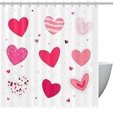 Lavable a máquina. Cortina de ducha personalizada con corazones dibujados a mano