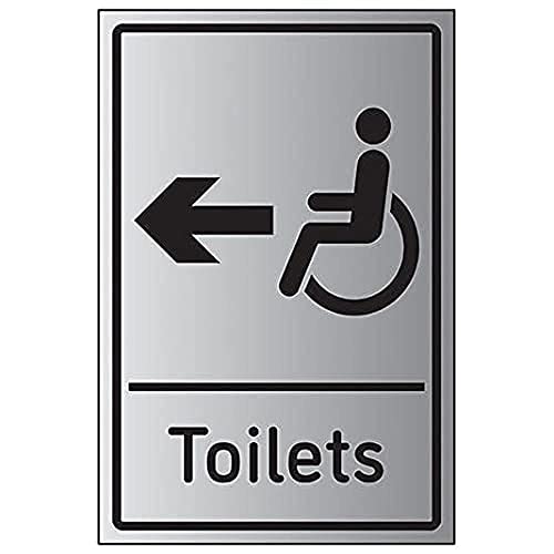 V Safety Disabled Toilets Arrow Left - 200mm x 300mm - 1.6mm Aluminium Effect Rigid Plastic, Auminium