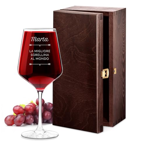 Maverton Calice da vino Rubino XL - incisione personalizzata - 530 ml - in vetro - ideale per il vino rosso e bianco - regalo di compleanno per la donna - regalo di Natale - sorellina