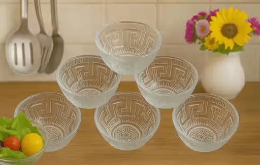 AYUTAS 120ml Glass Bowl Set of 12 with Geometric Pattern | Serving Glass Bowls | Perfect for Dessert, Snacks, Ice Cream, Salad, Dipping, Puddings, Soup | Freezer, Dishwasher Safe 3