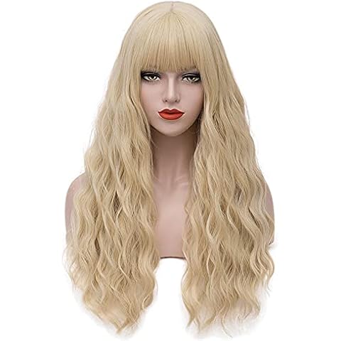 Mildiso Blonde Wigs for Women 26" Long Blonde Wig with Bangs Curly Wavy Natural Cute Soft Hair Wig for Daily Party M062GD Cover