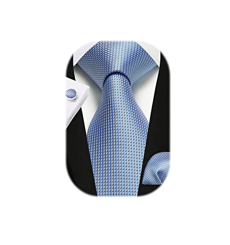 Image of Enlision Mens Ties Stripe Tie and Pocket Square Set Classic Formal Woven Neckties Handkerchief Cufflinks Wedding