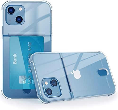 WILLIZTER Ultra Slim Phone Case with Card holder Compatible with iPhone 13 mini 5.4 inch Transparent Clear Protective Shockproof Shock Absorbing Phonecover Thin Wallet case cover