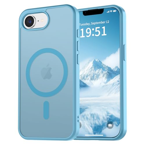 vnnink for iPhone 17e Case & iPhone 16e Case,Magnetic Matte Military Grade Drop Protection Translucent Cell Phone Cover - Slim Rugged Durable Shockproof Bumper Cover-Light Blue