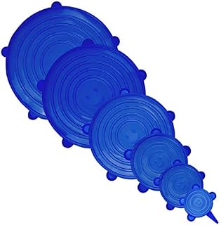 LAKEDO Silicone Bowl Covers Stretch Lids 6 Pack, Blue, Round  Reusable Miracle Stretchy Eco Lids Covers for Bowls, Cups, Microwave, Can & Tin  Round Shaped, White & Blue Color, 6 Sizes