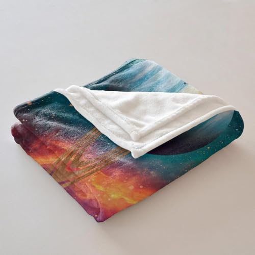 Couverture en flanelle Saturne jeté de lit design galaxie imprimé 130x150