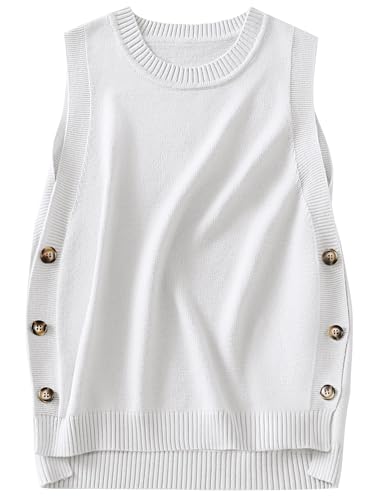 Image of ANRABESS Womens Sweater Vest Summer Sleeveless Crewneck Ribbed Knit Side Button Loose Pullover Tank Tops 2026 Fall Outfits