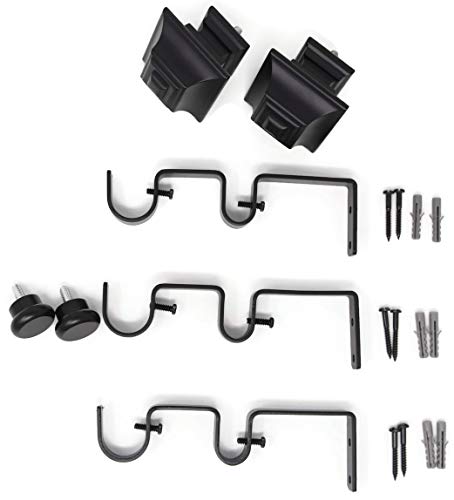 Urbanest Pila Flat Button 1" 5/8" Double Drapery Curtain Window Rod Set - 48" To 84", Black #TOP1