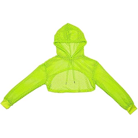 TACKMETER Crop Top for Women Long Sleeve Mesh Fishnet Hollow Out Hoodie Shirts Blouse (Green, Medium) Cover