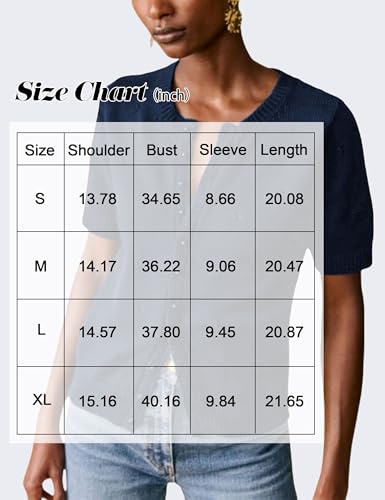 Image of Womens Cardigan Short Sleeve Lightweight Cropped Sweaters 2025 Summer Button Up Shirts Crew Neck Crochet Knit Top