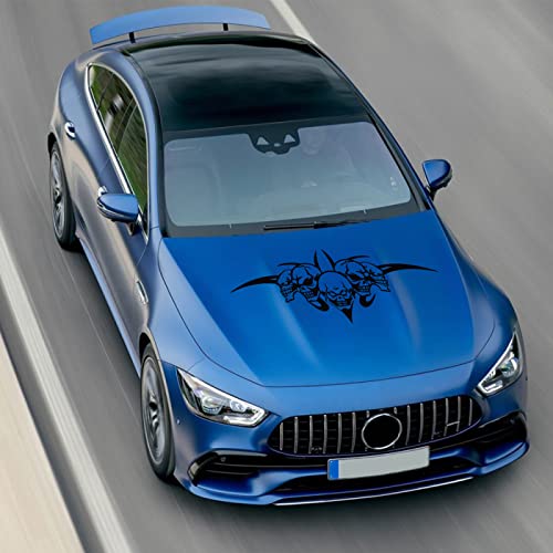 Bilisin Five Skull Head Pattern Car Hood Stripe Sticker Auto Racing Sport Body Side Stripe Skirt Roof Hood Decal Amusing Decoration For All Cars Vinyl Bumper Decal Black #TOP5