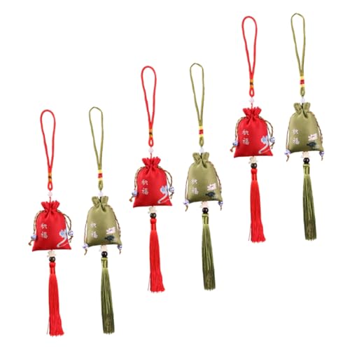 6 bolsas decorativas bordadas con borlas para colgar miniatura 1