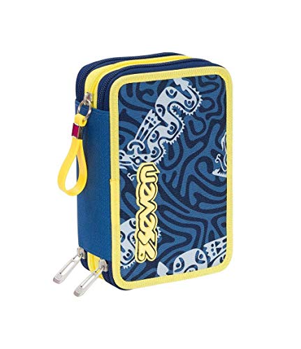 Preisvergleich Produktbild Federmäppchen mit 3 Reißverschlüssen Seven Totem Farbe Blau Gelb
