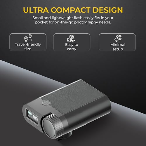 Image of DIGITEK DFL-016 Mini Speedlite Camera Flash, Universal Hot Shoe Compatible for Canon Nikon Sony DSLR Cameras, GN16, 5600K, 2000mAh Rechargeable Battery, TFT Screen, M /S1 /S2 Modes, 7 Color Filters