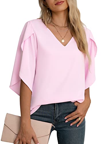 Jouica Women's Fall Casual 3/4 Ruffled Sleeve Chiffon Blouse Tops for Women2