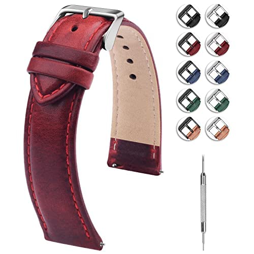 Image of Fullmosa Watch Band, Quick Release Leather Watch Strap Compatible with Samsung Galaxy Garmin for Men Women, Replacement Bands Width 12mm 14mm 16mm 18mm 19mm 20mm 21mm 22mm 24mm