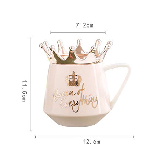 JiangM Taza de cerámica con tapa de corona y cuchara, taza de cerámica para vientre, taza de café, regalo para novia y… - Imagen 6