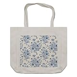 Ambesonne Anemone Flower Shopping Bag, Floral Pattern with Bouquet of Blue Flowers Delicate Victorian Design, Eco-Friendly Reusable Bag for Groceries Beach and More, 15.5' X 14.5', Cream